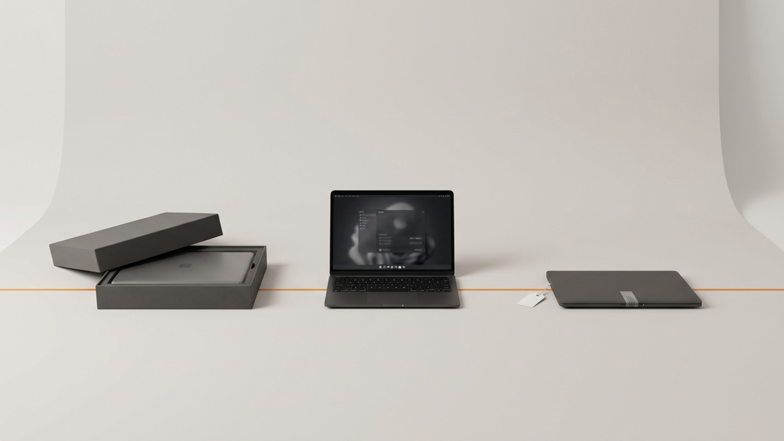 A laptop shown new, in use, and tagged for disposal